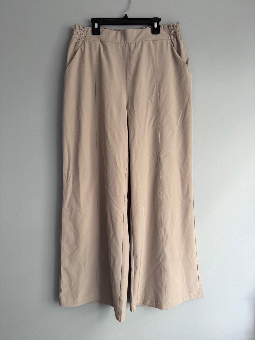 Fabletics Wide Leg Track Pants Women Size L Taupe Athleisure Pull On Athleisure